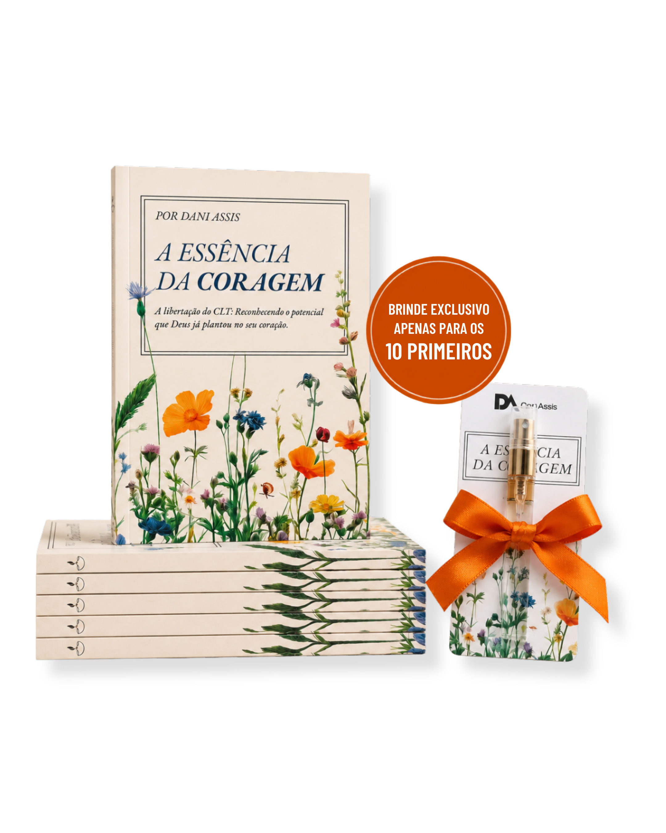 Exemplares do livro A Essência da Coragem com o brinde exclusivo do perfume