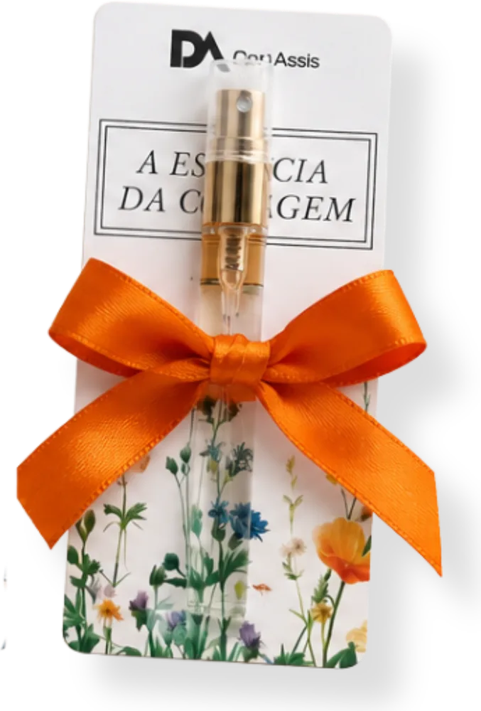 Fragrância A Essência da Coragem no cartão-presente com laço laranja