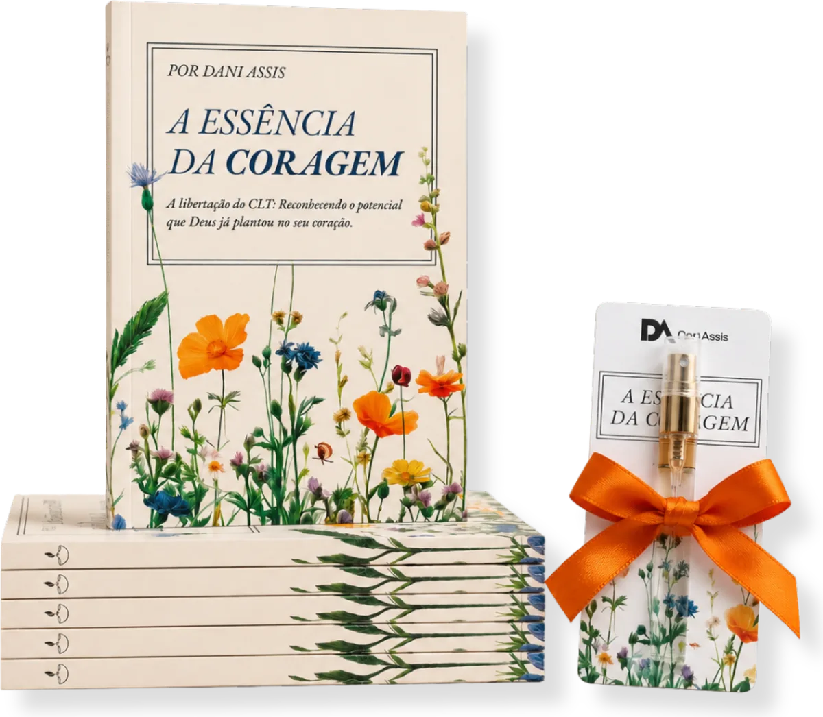 Livro A Essência da Coragem ao lado da fragrância exclusiva